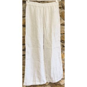 Women’s White 120% Lino Roma Pant Relaxed Fit Wide-Leg Linen Size 44 (Medium)